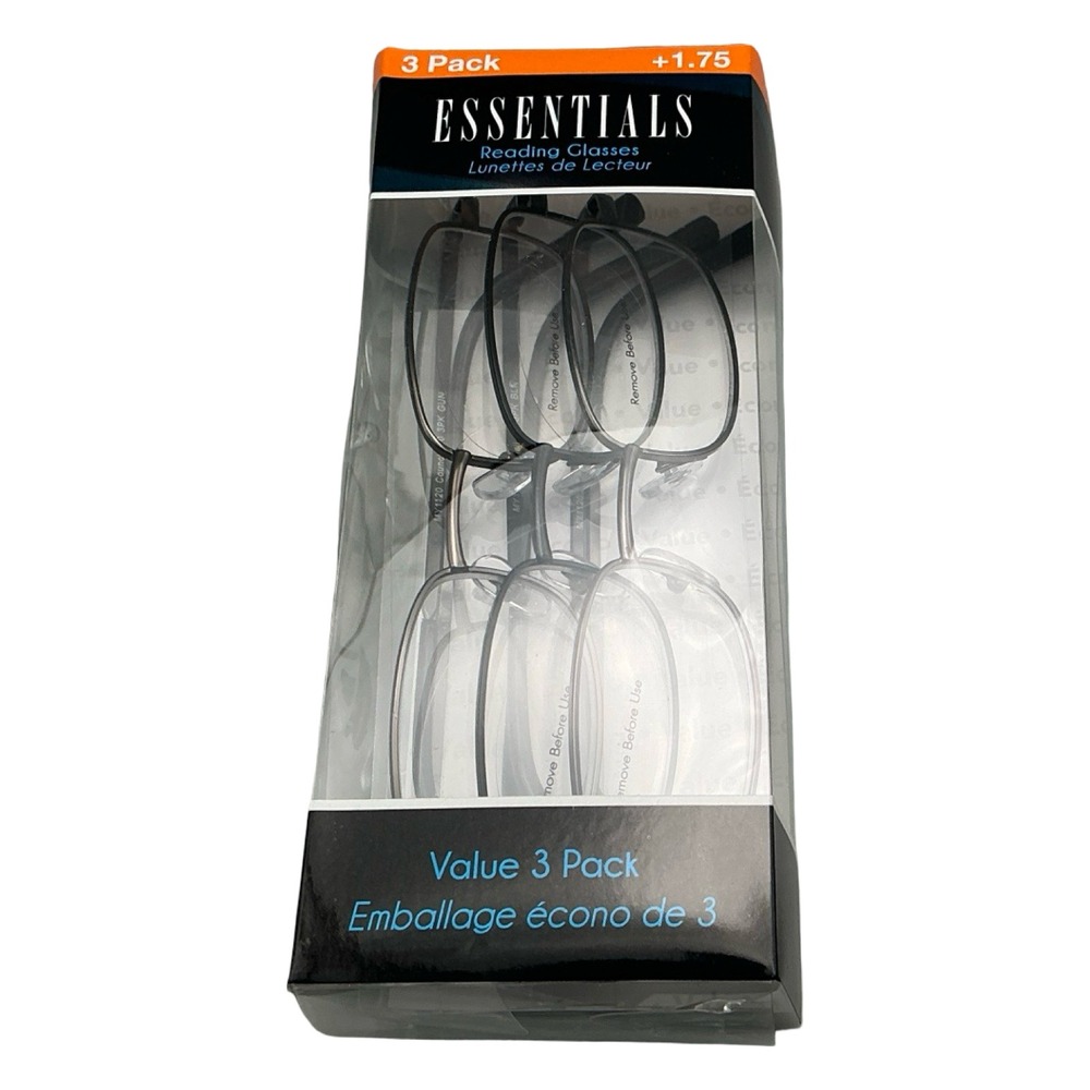 Essentials 3 Pack Reading Glasses Council 2.0 +1.75 Gunmetal Black Metal Frame